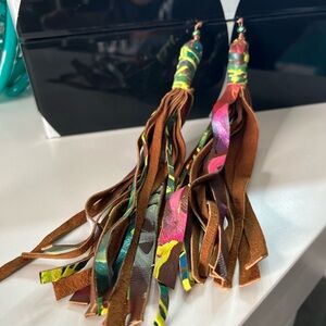 Handmade Colorful Leather Tassel Earrings